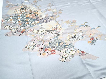 平和屋着物●訪問着　刺繍　御所車草花文　金彩　正絹　逸品　CABH3978th