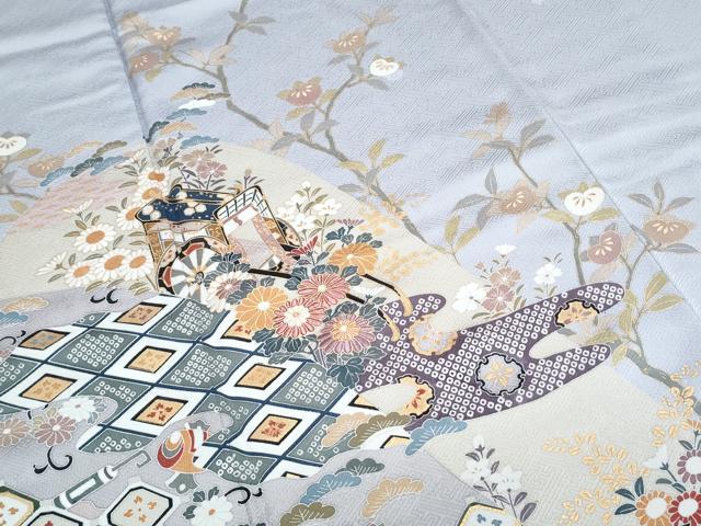 平和屋着物●訪問着　刺繍　御所車草花文　金彩　正絹　逸品　CABH3978th