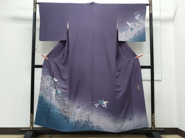 平和屋着物●一世風美　訪問着　草花シルエット　暈し染め　正絹　逸品　CABH3981th