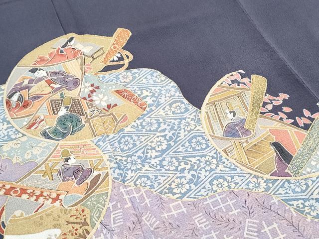 平和屋着物●訪問着　作家物　人物文　金彩　鬼しぼ縮緬　正絹　逸品　CABH3982th