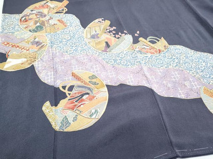 平和屋着物●訪問着　作家物　人物文　金彩　鬼しぼ縮緬　正絹　逸品　CABH3982th