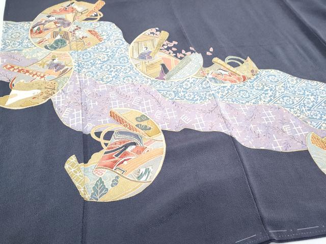 平和屋着物●訪問着　作家物　人物文　金彩　鬼しぼ縮緬　正絹　逸品　CABH3982th