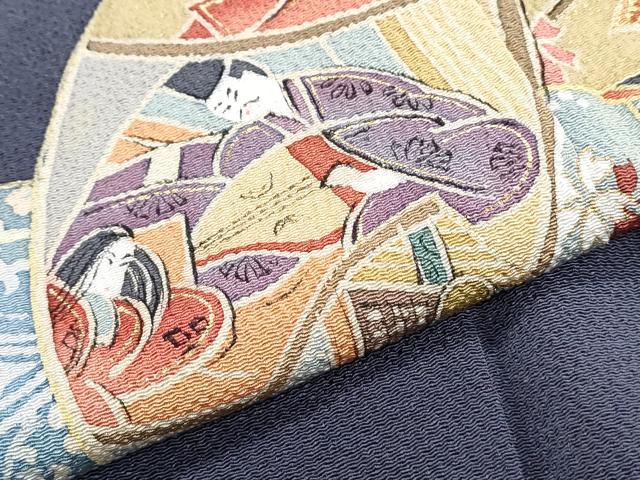 平和屋着物●訪問着　作家物　人物文　金彩　鬼しぼ縮緬　正絹　逸品　CABH3982th