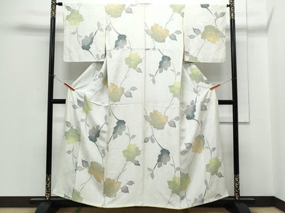 平和屋着物●上質な小紋　地紋起こし　草葉文　正絹　逸品　CABH3984th