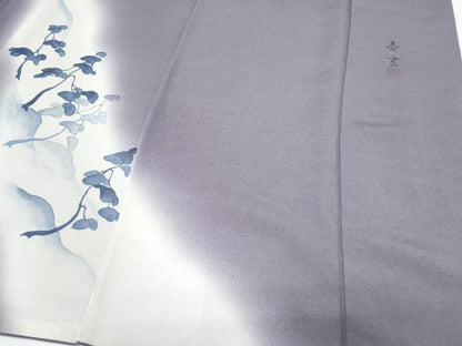 平和屋着物●京友禅作家　山科春宣　訪問着　紬地　抽象紋様　正絹　逸品　CABH3985th