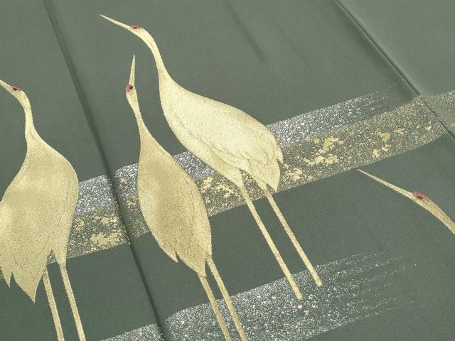 平和屋着物●豪華色留袖　作家物　縫史宝織　寿光織　光琳吉祥鶴　金銀糸　正絹　逸品　CABH3986th
