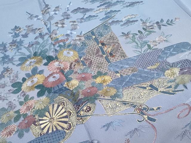 平和屋着物●中国三大刺繍　スワトウ相良刺繍　総刺繍　訪問着　翠山刺繍　花車几帳文　暈し染め　金糸　正絹　逸品　CABH3988th
