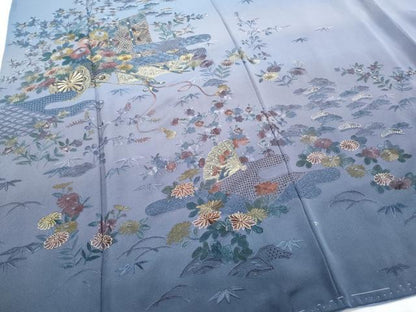 平和屋着物●中国三大刺繍　スワトウ相良刺繍　総刺繍　訪問着　翠山刺繍　花車几帳文　暈し染め　金糸　正絹　逸品　CABH3988th