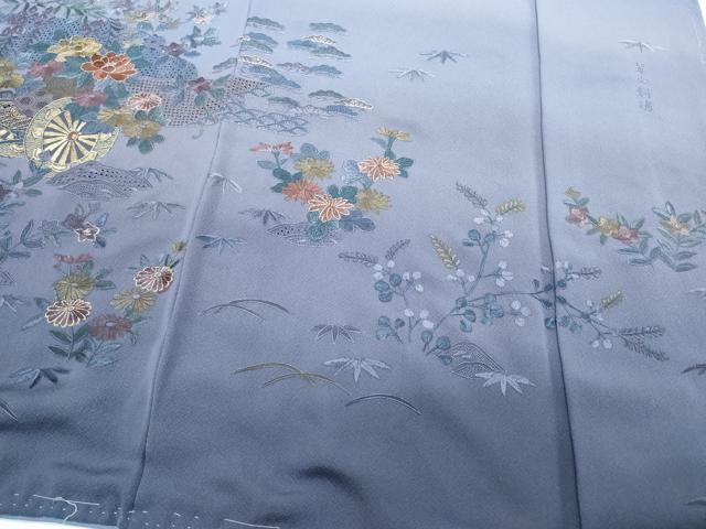 平和屋着物●中国三大刺繍　スワトウ相良刺繍　総刺繍　訪問着　翠山刺繍　花車几帳文　暈し染め　金糸　正絹　逸品　CABH3988th