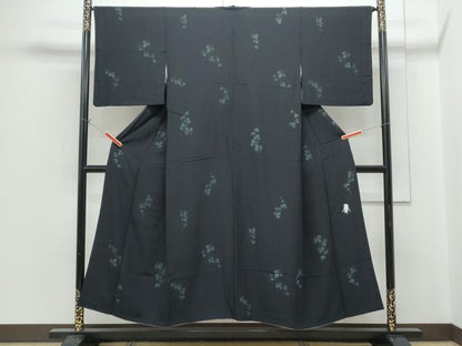 平和屋着物●上質な小紋　草葉文　黒地　金彩　正絹　逸品　CABH3991th