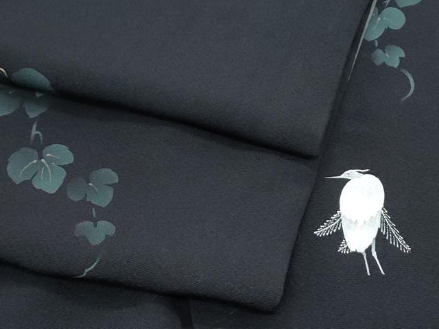 平和屋着物●上質な小紋　草葉文　黒地　金彩　正絹　逸品　CABH3991th