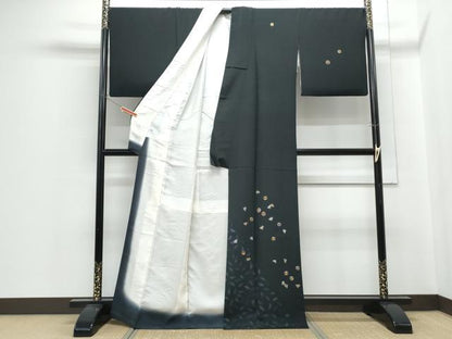 平和屋着物●訪問着　刺繍　吉祥丸文　黒地　金銀彩　正絹　逸品　CABH3994th