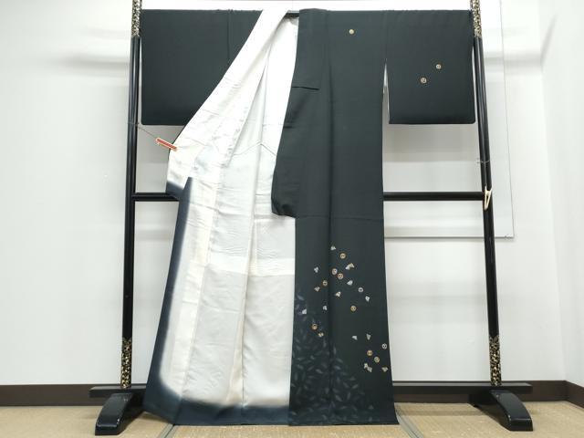 平和屋着物●訪問着　刺繍　吉祥丸文　黒地　金銀彩　正絹　逸品　CABH3994th