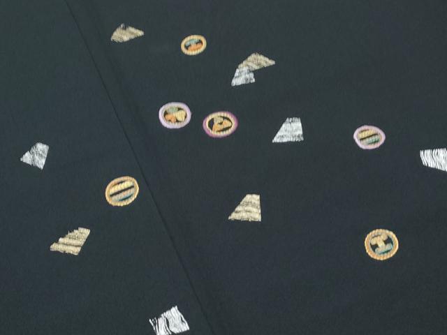 平和屋着物●訪問着　刺繍　吉祥丸文　黒地　金銀彩　正絹　逸品　CABH3994th