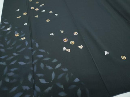 平和屋着物●訪問着　刺繍　吉祥丸文　黒地　金銀彩　正絹　逸品　CABH3994th