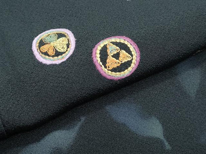 平和屋着物●訪問着　刺繍　吉祥丸文　黒地　金銀彩　正絹　逸品　CABH3994th