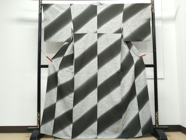 平和屋着物●上質な小紋　斜線文　暈し染め　正絹　逸品　CABH3996th