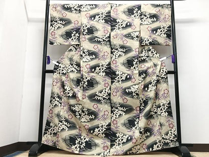 平和屋着物■小紋　流水草花文　暈し染め　洗える着物　CABH4012xe