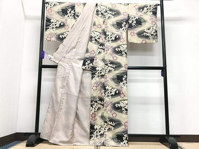 平和屋着物■小紋　流水草花文　暈し染め　洗える着物　CABH4012xe