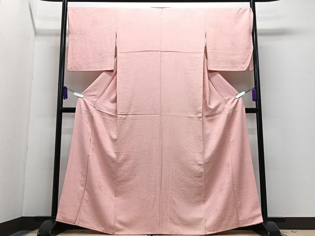 平和屋着物■上質な色無地　舞花地紋　珊瑚色　正絹　逸品　CABH4016xe