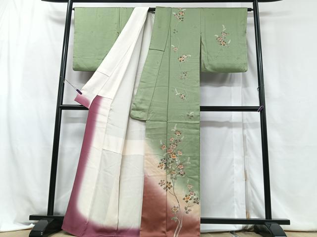 平和屋着物■訪問着　駒刺繍　枝花文　橘　暈し染め　金彩　正絹　逸品　CABH4040xe