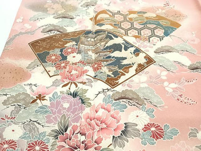 平和屋着物■訪問着　地紙花鳥文　暈し染め　正絹　逸品　CABH4048xe