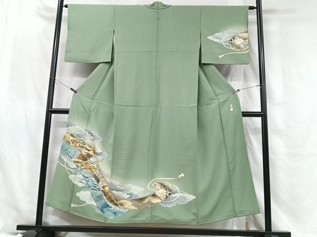 平和屋着物■訪問着　作家物　駒刺繍　短冊風景松文　暈し染め　金彩　正絹　逸品　CABH4056xe