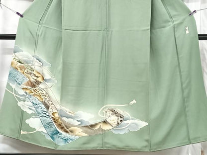 平和屋着物■訪問着　作家物　駒刺繍　短冊風景松文　暈し染め　金彩　正絹　逸品　CABH4056xe