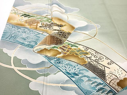 平和屋着物■訪問着　作家物　駒刺繍　短冊風景松文　暈し染め　金彩　正絹　逸品　CABH4056xe