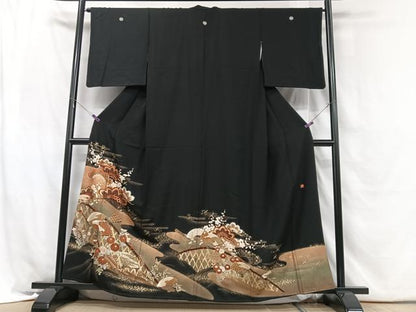 平和屋着物■豪華黒留袖　作家物　扇面松文　暈し染め　金彩　正絹　逸品　CABH4079xe
