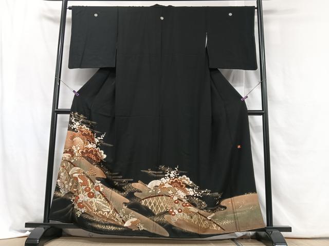 平和屋着物■豪華黒留袖　作家物　扇面松文　暈し染め　金彩　正絹　逸品　CABH4079xe