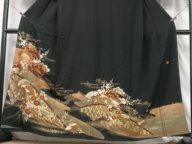 平和屋着物■豪華黒留袖　作家物　扇面松文　暈し染め　金彩　正絹　逸品　CABH4079xe