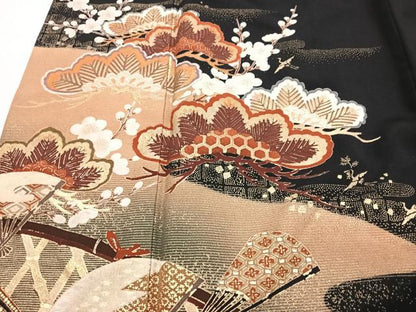 平和屋着物■豪華黒留袖　作家物　扇面松文　暈し染め　金彩　正絹　逸品　CABH4079xe