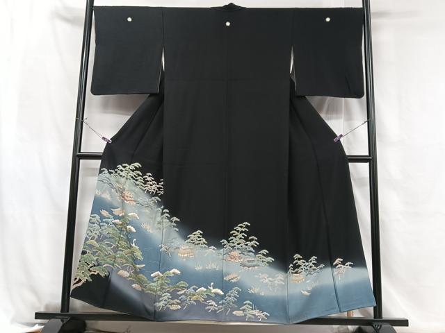 平和屋着物■豪華黒留袖　風景松文　暈し染め　金彩　正絹　逸品　CABH4097xe