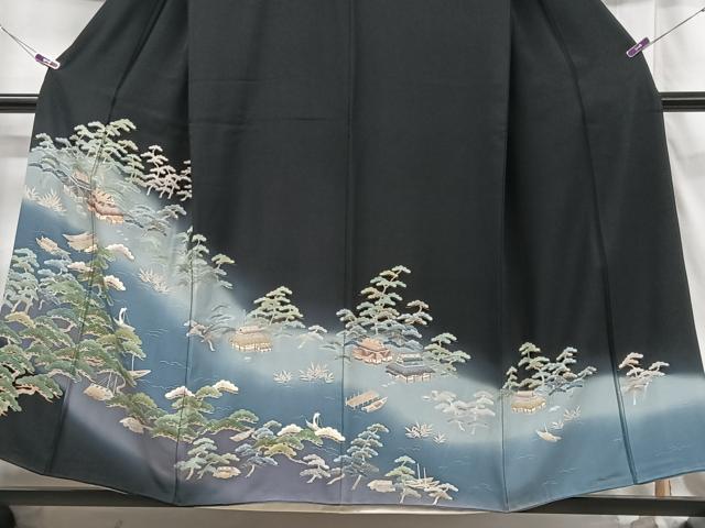 平和屋着物■豪華黒留袖　風景松文　暈し染め　金彩　正絹　逸品　CABH4097xe