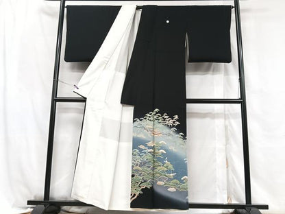 平和屋着物■豪華黒留袖　風景松文　暈し染め　金彩　正絹　逸品　CABH4097xe