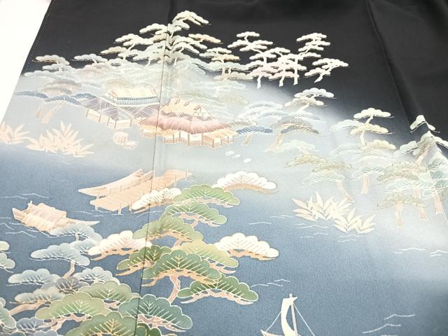 平和屋着物■豪華黒留袖　風景松文　暈し染め　金彩　正絹　逸品　CABH4097xe