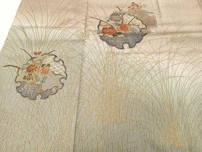 平和屋着物■訪問着　刺繍　雪輪花文　暈し染め　金彩　正絹　逸品　CABH4105xe