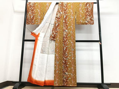 平和屋着物■上質な小紋　雪輪枝垂れ花文　暈し染め　金彩　胴抜き仕立て　正絹　逸品　CABH4109xe