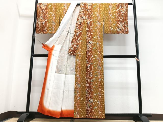 平和屋着物■上質な小紋　雪輪枝垂れ花文　暈し染め　金彩　胴抜き仕立て　正絹　逸品　CABH4109xe