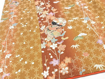 平和屋着物■上質な小紋　雪輪枝垂れ花文　暈し染め　金彩　胴抜き仕立て　正絹　逸品　CABH4109xe