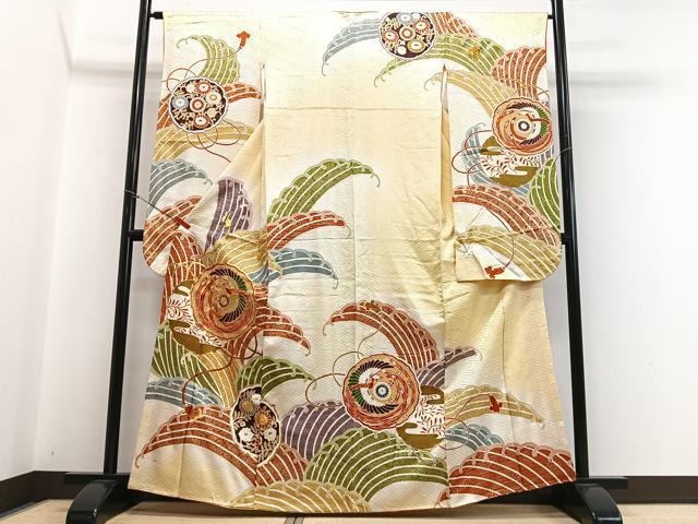 平和屋着物■豪華振袖　駒刺繍　立波花鳥文　金彩　正絹　逸品　CABH4112xe