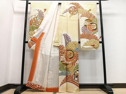 平和屋着物■豪華振袖　駒刺繍　立波花鳥文　金彩　正絹　逸品　CABH4112xe