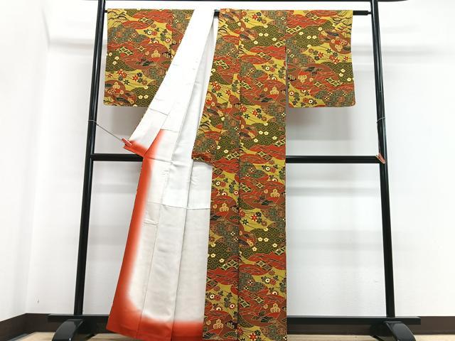 平和屋着物■上質な小紋　扇面芝草花文　正絹　逸品　CABH4115xe