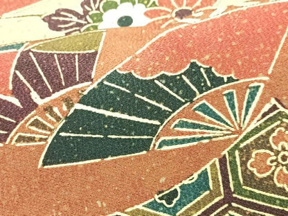 平和屋着物■上質な小紋　扇面芝草花文　正絹　逸品　CABH4115xe