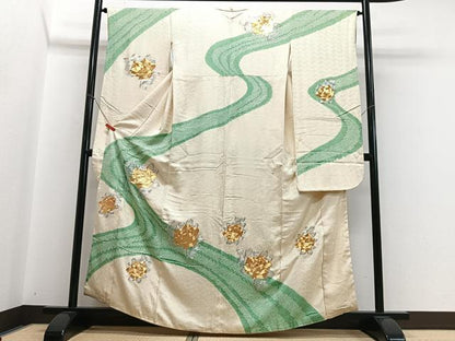 平和屋着物■豪華振袖　絞り　流水舞花文　金銀彩　正絹　逸品　CABH4117xe