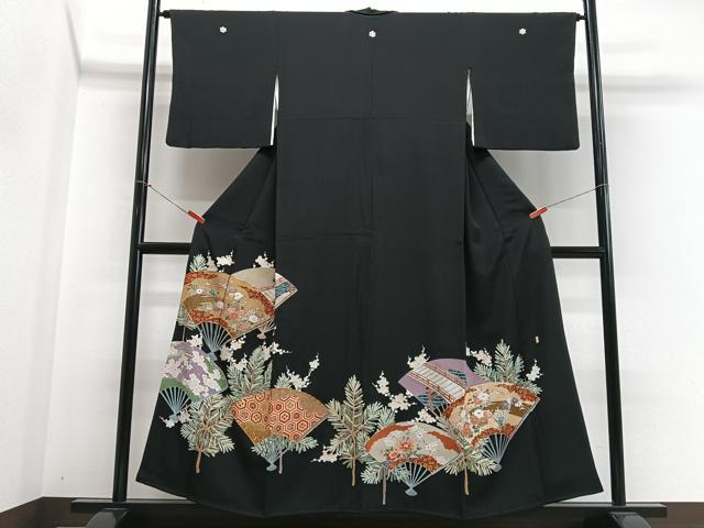 平和屋着物■豪華黒留袖　作家物　駒刺繍　渡り橋扇面花文　金彩　正絹　逸品　CABH4217xe