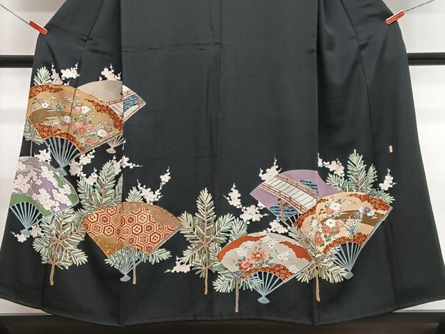 平和屋着物■豪華黒留袖　作家物　駒刺繍　渡り橋扇面花文　金彩　正絹　逸品　CABH4217xe