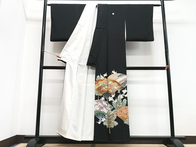 平和屋着物■豪華黒留袖　作家物　駒刺繍　渡り橋扇面花文　金彩　正絹　逸品　CABH4217xe