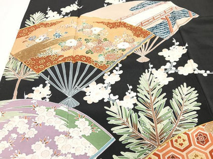 平和屋着物■豪華黒留袖　作家物　駒刺繍　渡り橋扇面花文　金彩　正絹　逸品　CABH4217xe